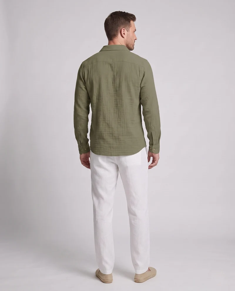 Leichtes Herren-Leinen-Optik Henley Polo-Shirt mit Hemdkragen und offener Knopfleiste Nord Taschen
