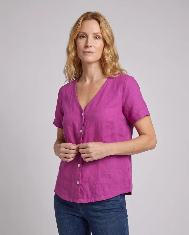 Damen Leinenbluse mit Knopfdetails R&B