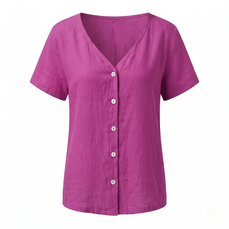Damen Leinenbluse mit Knopfdetails R&B