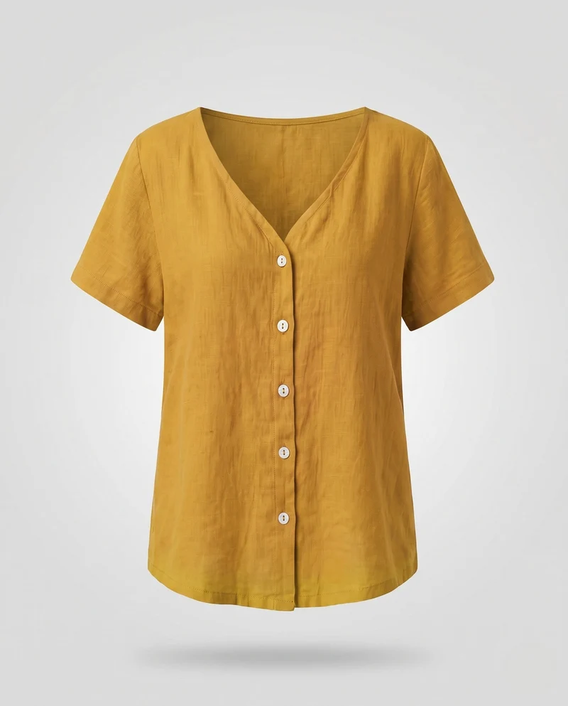Damen Leinenbluse mit Knopfdetails R&B