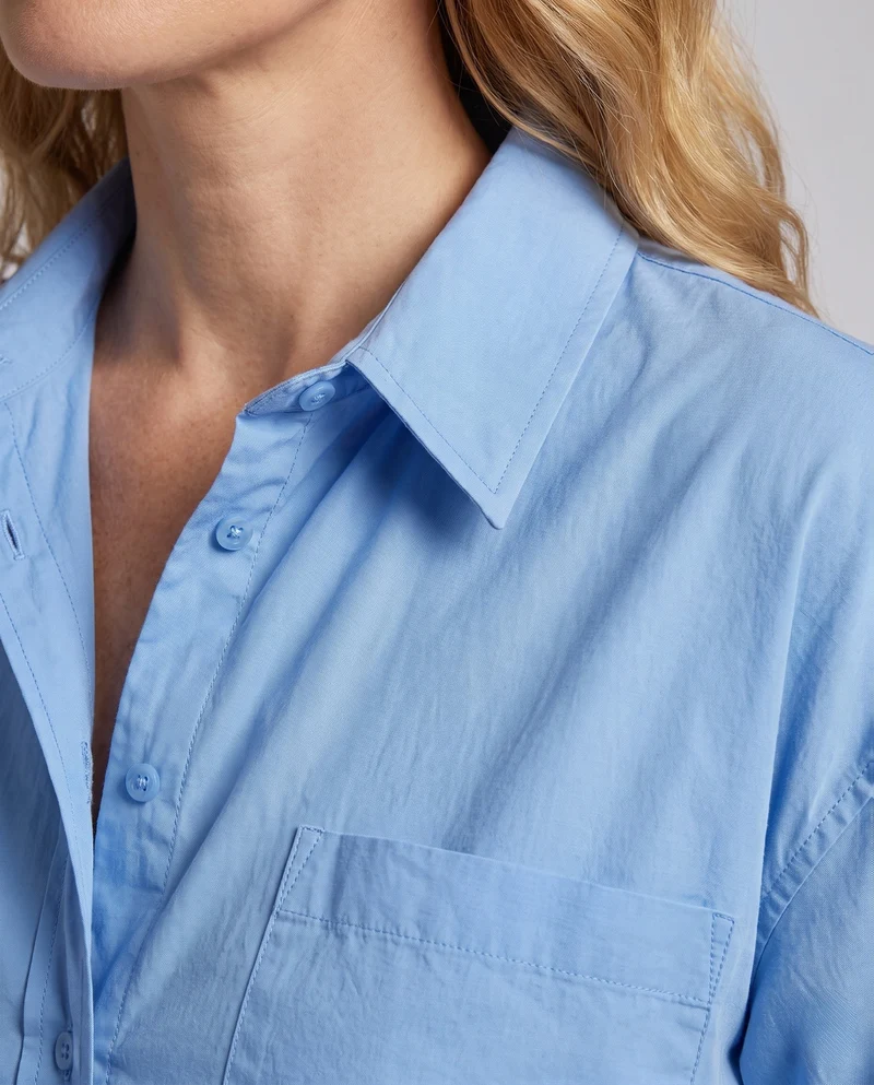 Damen Langarm Oversize-Shirt Bluse mit Rundsaum und Brusttasche Nord Taschen