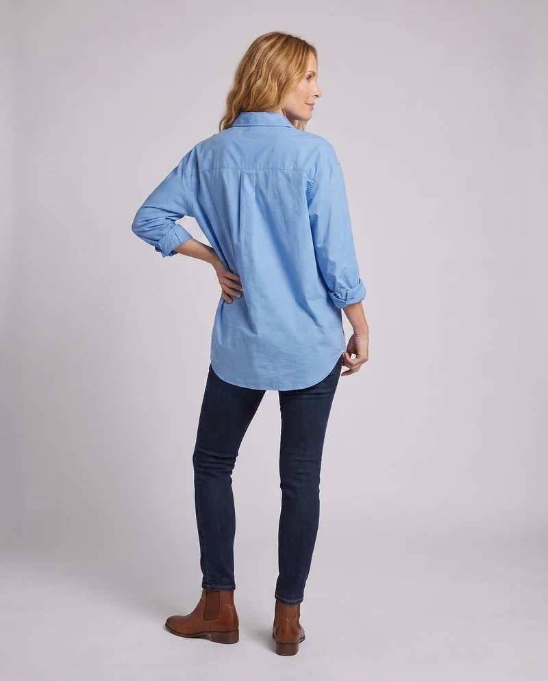 Damen Langarm Oversize-Shirt Bluse mit Rundsaum und Brusttasche Nord Taschen