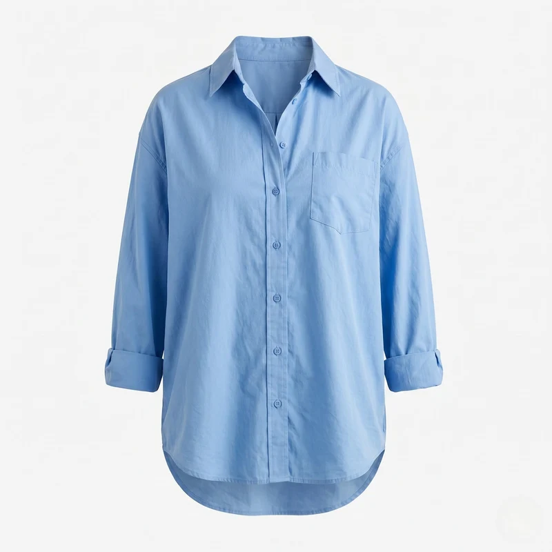 Damen Langarm Oversize-Shirt Bluse mit Rundsaum und Brusttasche Nord Taschen