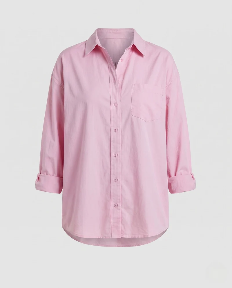 Damen Langarm Oversize-Shirt Bluse mit Rundsaum und Brusttasche Nord Taschen