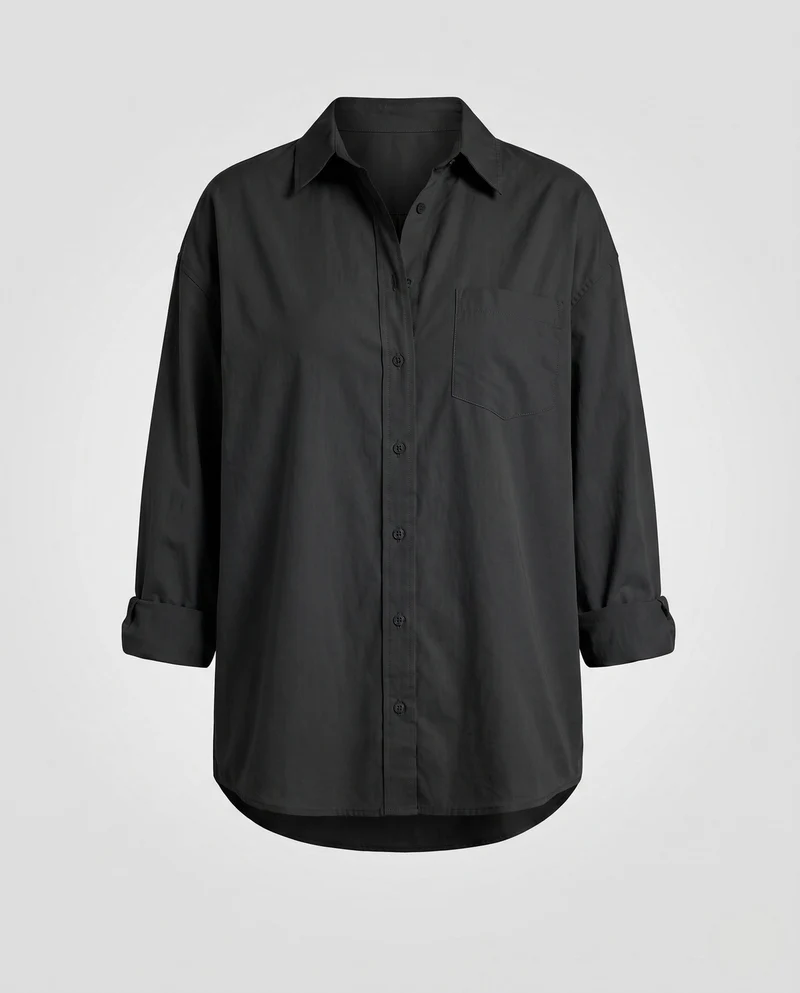 Damen Langarm Oversize-Shirt Bluse mit Rundsaum und Brusttasche Nord Taschen