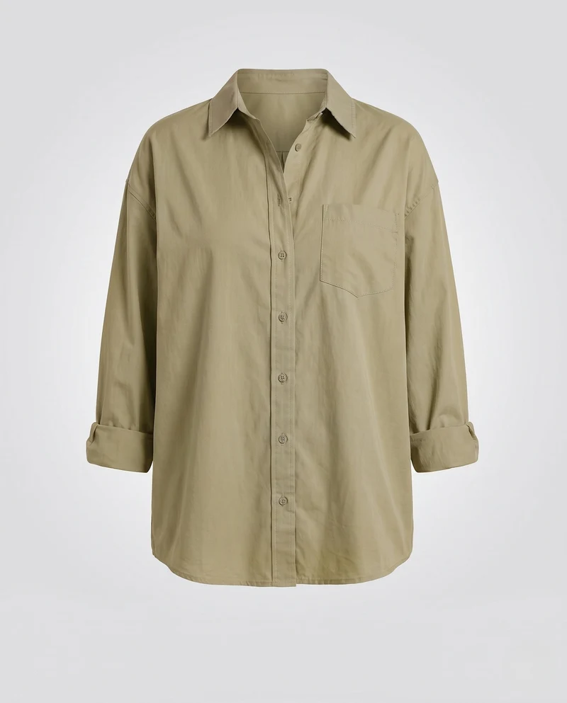 Damen Langarm Oversize-Shirt Bluse mit Rundsaum und Brusttasche Nord Taschen