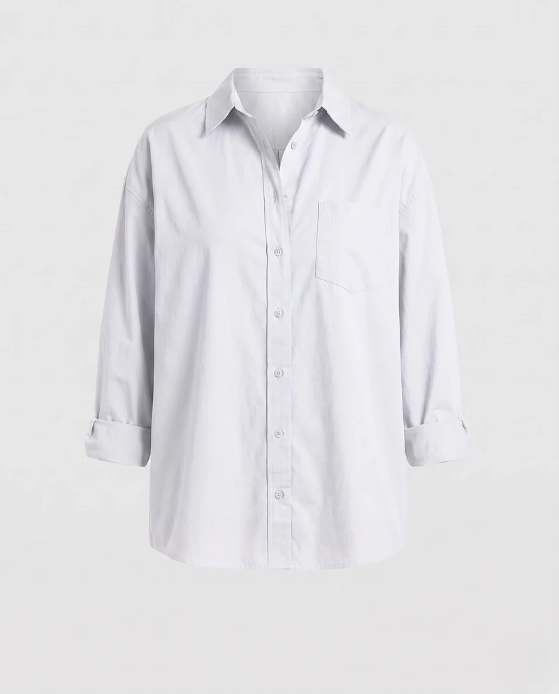 Damen Langarm Oversize-Shirt Bluse mit Rundsaum und Brusttasche Nord Taschen