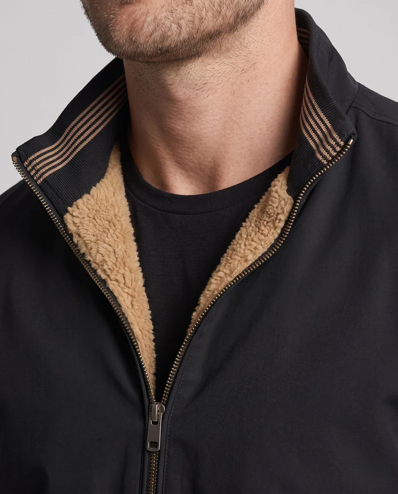 Herren Thermo Bomberjacke im Vintage-Look mit Teddy-Futter und gestreiften Rippbündchen Nord Taschen