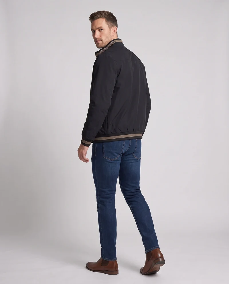 Herren Thermo Bomberjacke im Vintage-Look mit Teddy-Futter und gestreiften Rippbündchen Nord Taschen