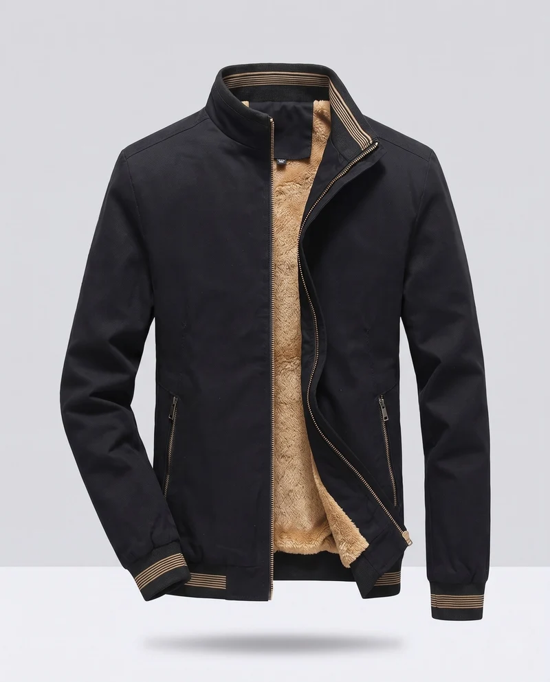 Herren Thermo Bomberjacke im Vintage-Look mit Teddy-Futter und gestreiften Rippbündchen Nord Taschen