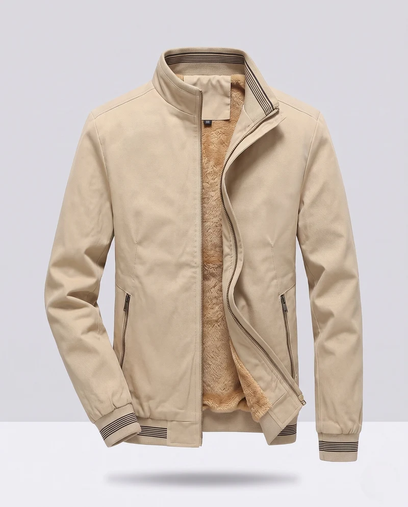 Herren Thermo Bomberjacke im Vintage-Look mit Teddy-Futter und gestreiften Rippbündchen Nord Taschen