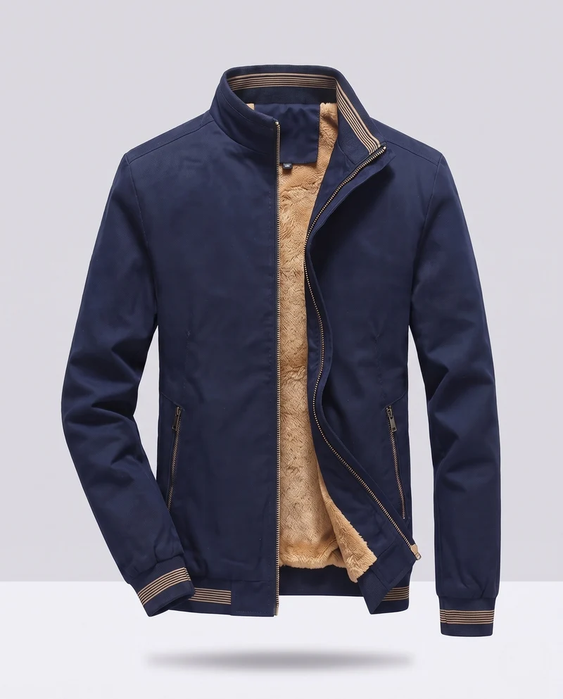 Herren Thermo Bomberjacke im Vintage-Look mit Teddy-Futter und gestreiften Rippbündchen Nord Taschen