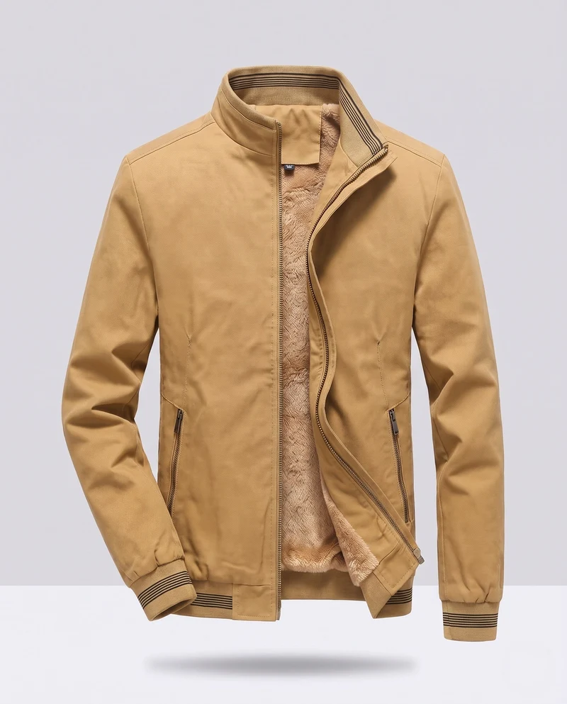 Herren Thermo Bomberjacke im Vintage-Look mit Teddy-Futter und gestreiften Rippbündchen Nord Taschen