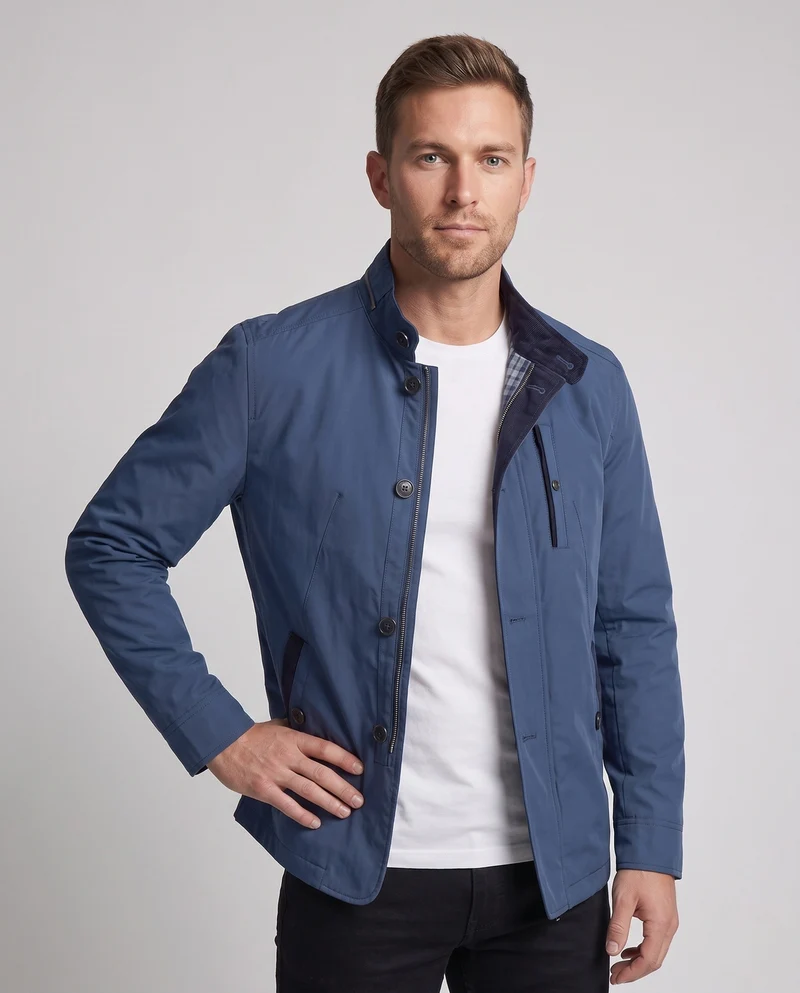 Herren Übergangsjacke mit Stehkragen und Wildlederbesatz, taillierte Passform Nord Taschen