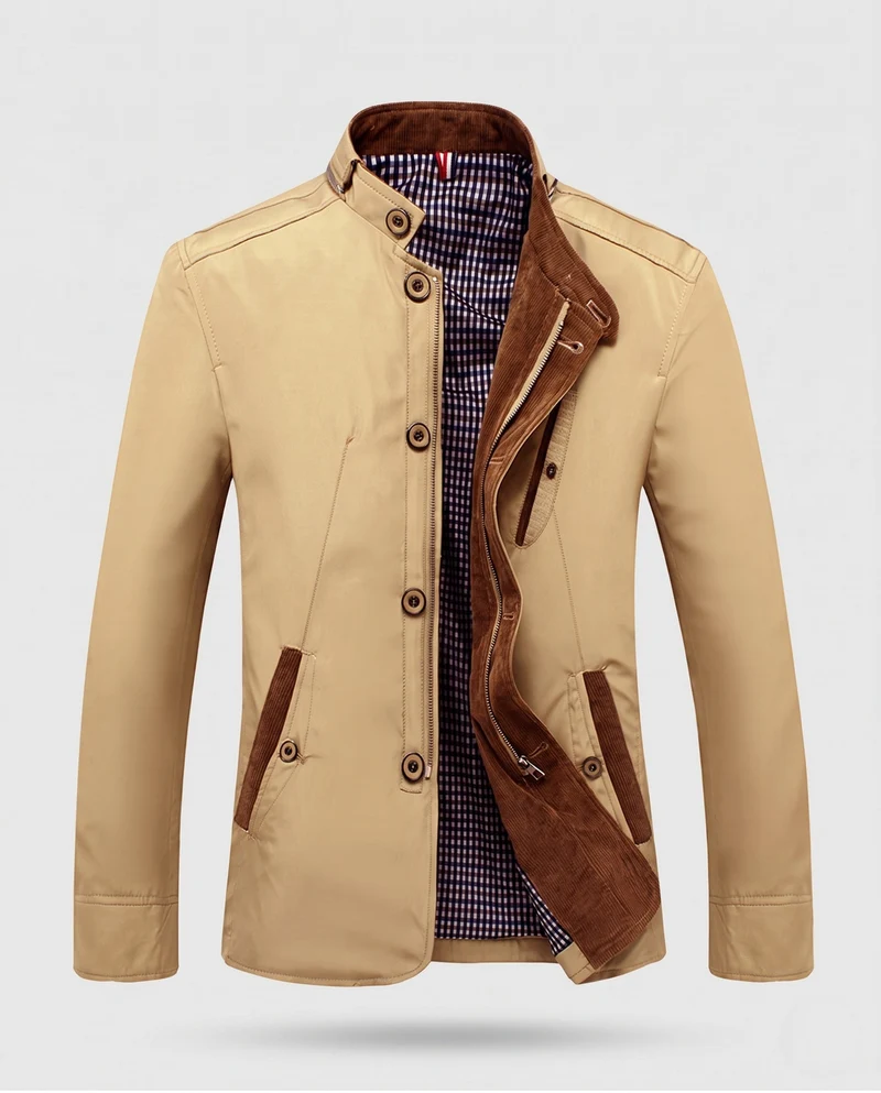 Herren Übergangsjacke mit Stehkragen und Wildlederbesatz, taillierte Passform Nord Taschen