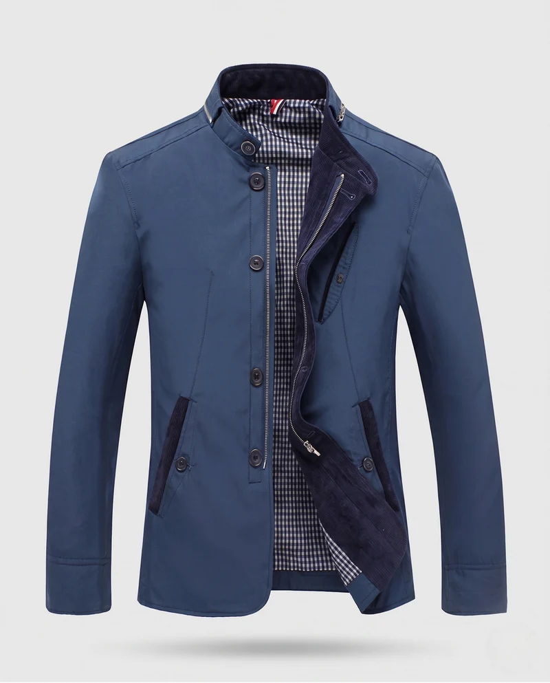 Herren Übergangsjacke mit Stehkragen und Wildlederbesatz, taillierte Passform Nord Taschen