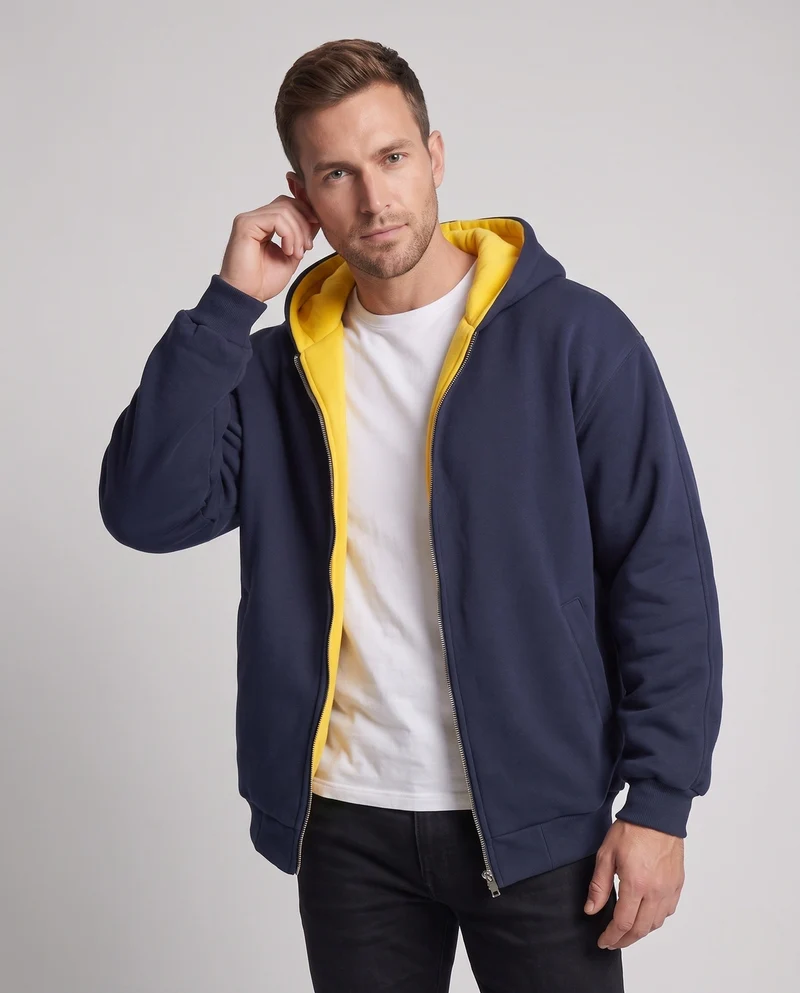 Herren Oversize Hoodie Jacke mit wärmendem Teddyfleece-Futter & durchgehendem Reißverschluss Nord Taschen