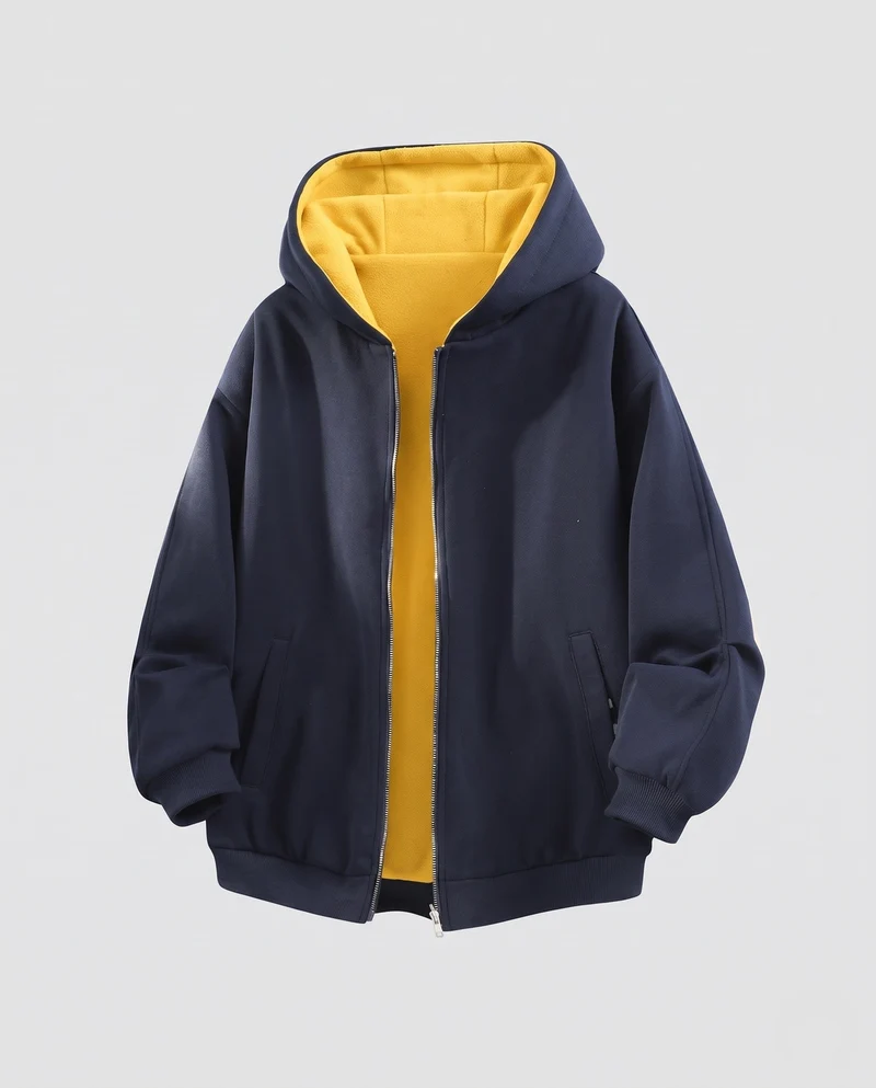Herren Oversize Hoodie Jacke mit wärmendem Teddyfleece-Futter & durchgehendem Reißverschluss Nord Taschen