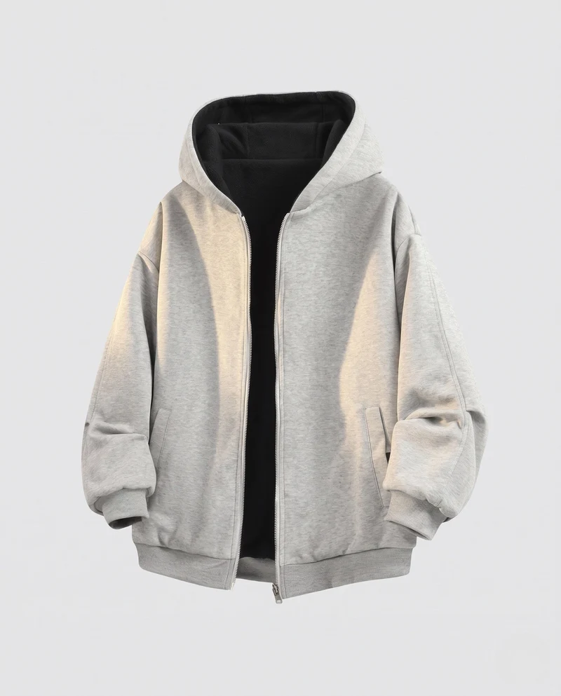 Herren Oversize Hoodie Jacke mit wärmendem Teddyfleece-Futter & durchgehendem Reißverschluss Nord Taschen