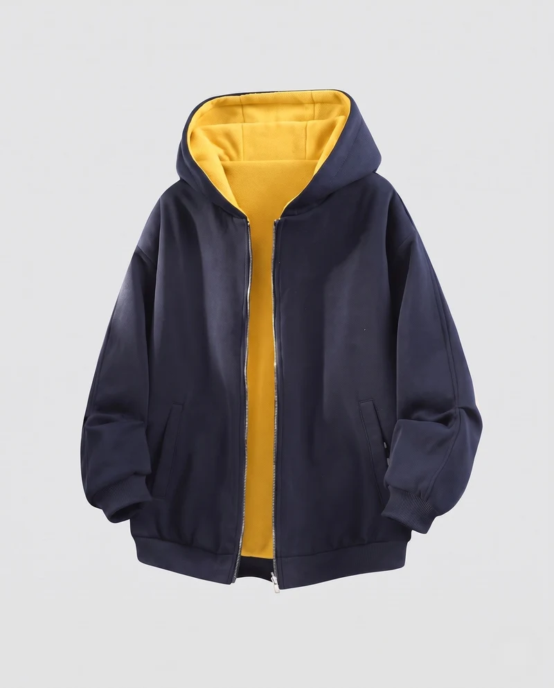 Herren Oversize Hoodie Jacke mit wärmendem Teddyfleece-Futter & durchgehendem Reißverschluss Nord Taschen