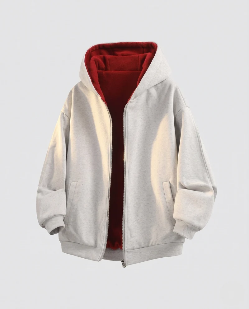 Herren Oversize Hoodie Jacke mit wärmendem Teddyfleece-Futter & durchgehendem Reißverschluss Nord Taschen