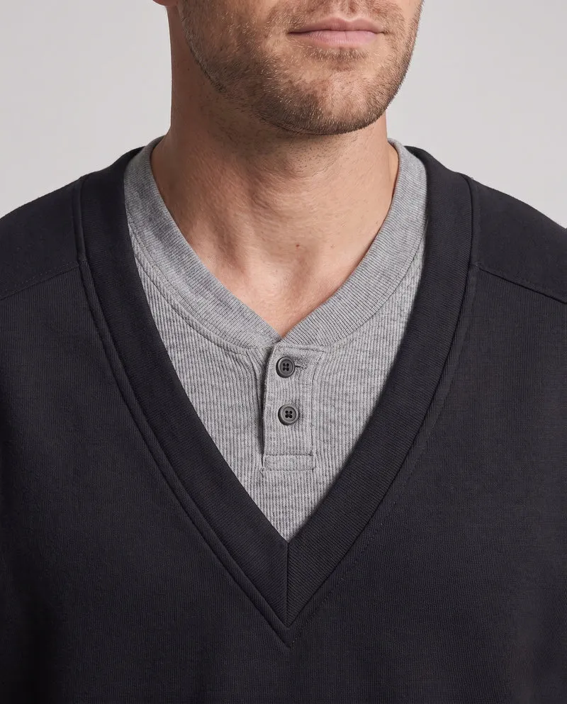 Herren Oversize Layered Look V-Ausschnitt Sweatshirt mit integriertem Henley-Einsatz Nord Taschen