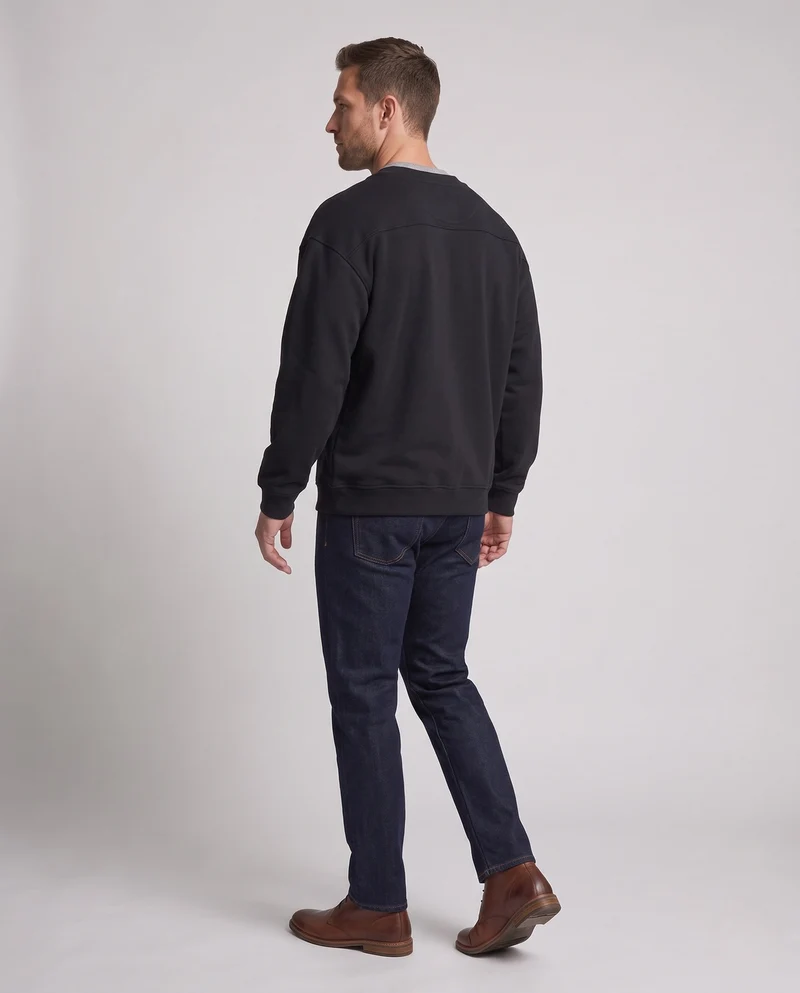 Herren Oversize Layered Look V-Ausschnitt Sweatshirt mit integriertem Henley-Einsatz Nord Taschen