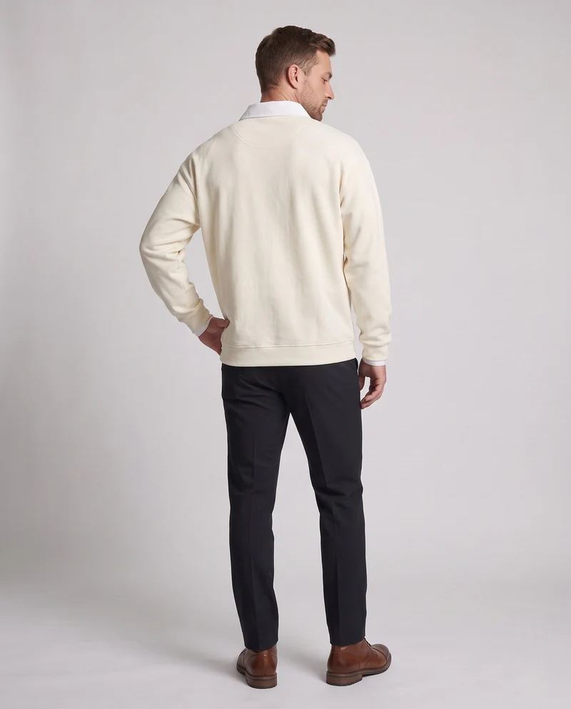 Herren Oversized Pullover mit tiefem V-Ausschnitt und eingesetzt Hemdkragen Nord Taschen