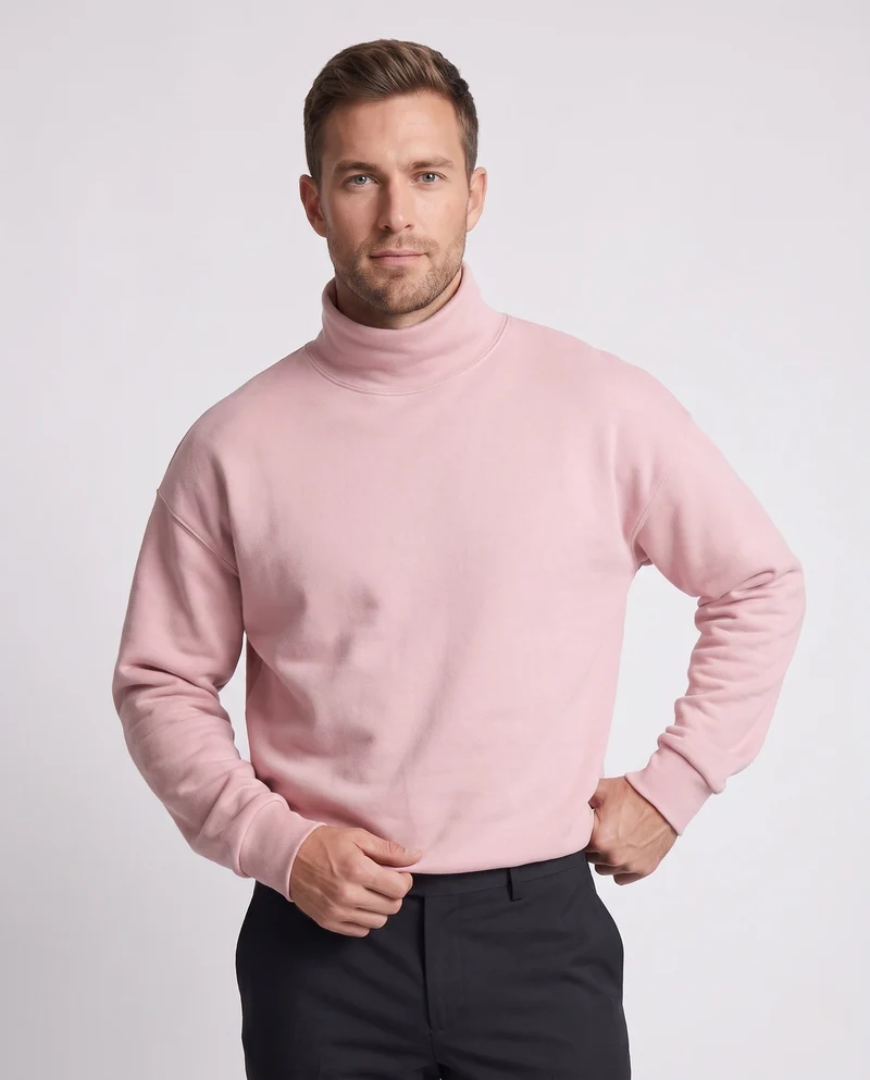 Herren Oversize Rollkragenpullover aus weichem Fleece mit überschnittenen Schultern Nord Taschen