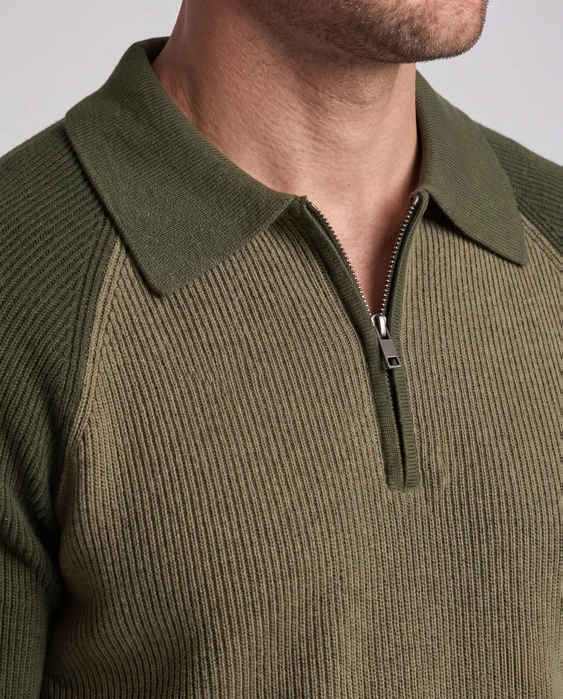 Männer Oversize Strickpullover mit Polo-Kragen, Halb-Reißverschluss & Raglanärmeln Nord Taschen