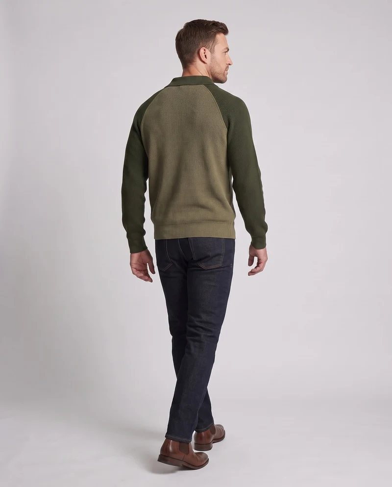 Männer Oversize Strickpullover mit Polo-Kragen, Halb-Reißverschluss & Raglanärmeln Nord Taschen