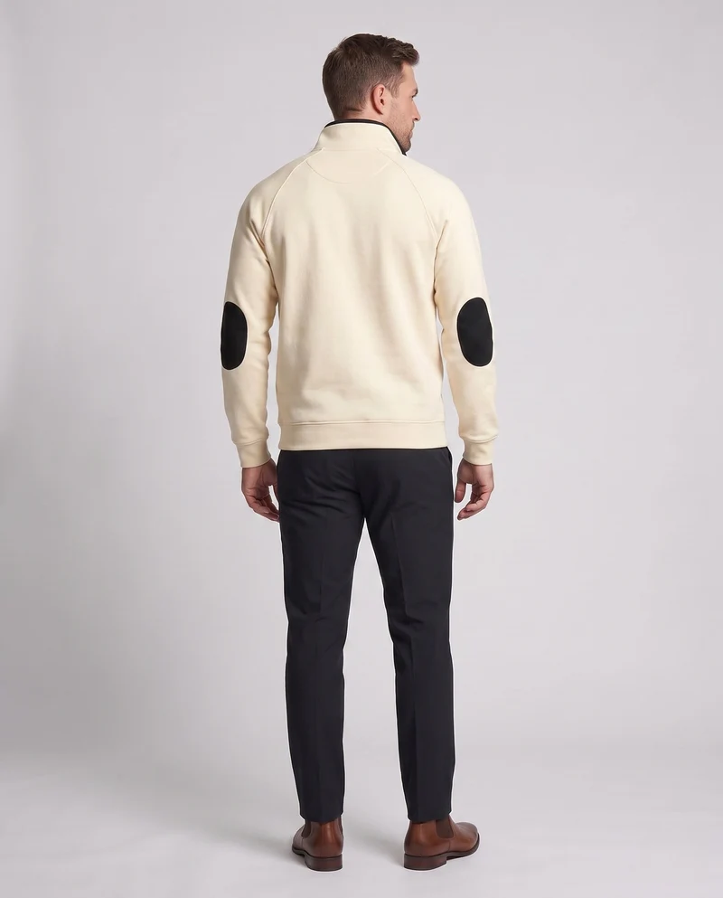 Herren-Sweatshirt mit halbem Reißverschluss, Stehkragen & kontrastierenden Ellbogen-Patches Nord Taschen