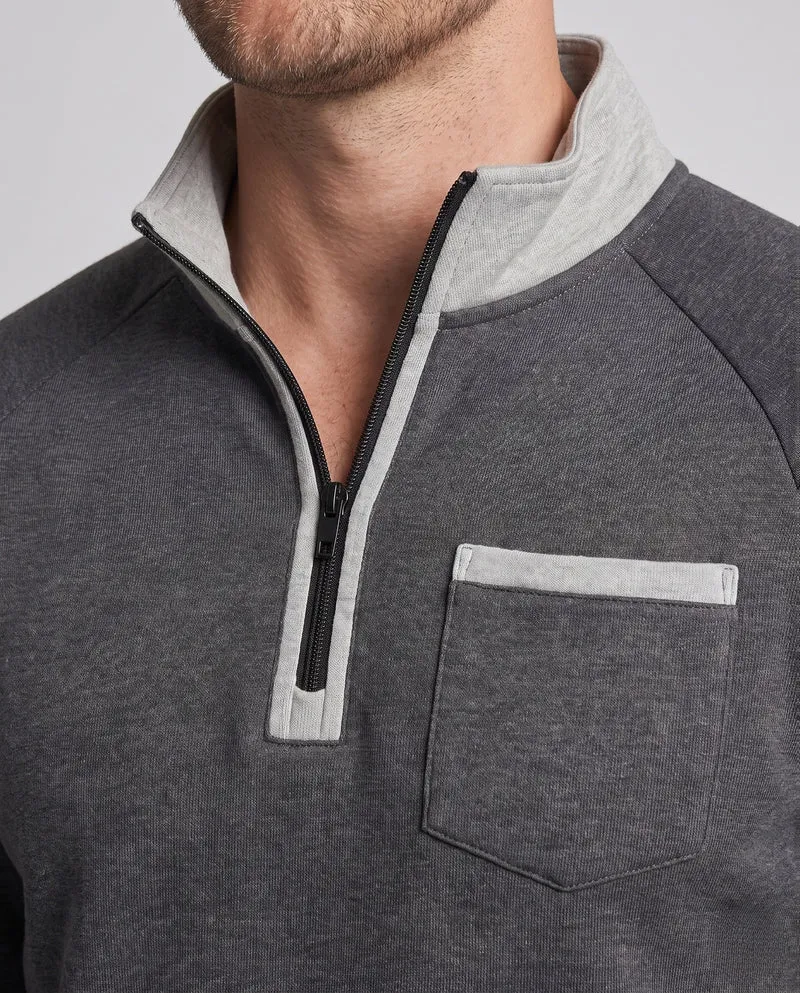 Herren Raglan-Halbzip Sweatshirt mit Stehkragen, Brusttasche mit Klappe und Kontrastbesatz Nord Taschen