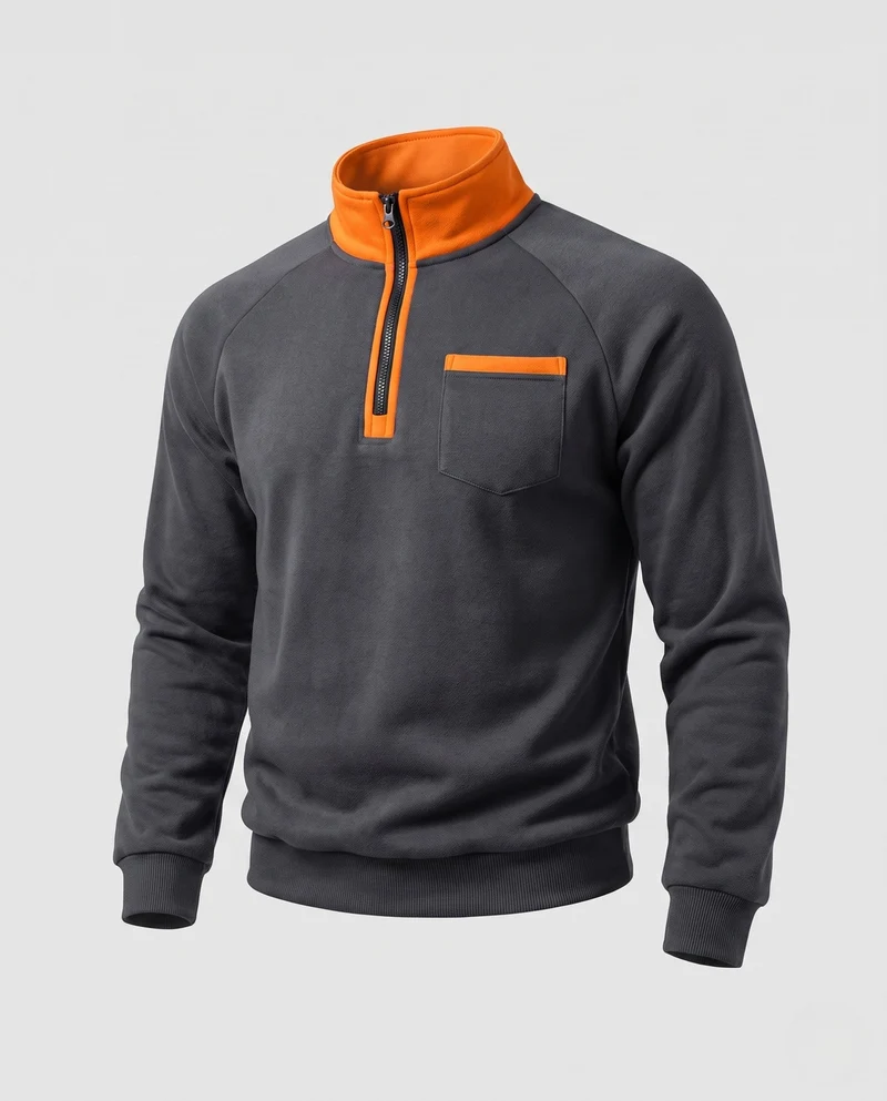 Herren Raglan-Halbzip Sweatshirt mit Stehkragen, Brusttasche mit Klappe und Kontrastbesatz Nord Taschen