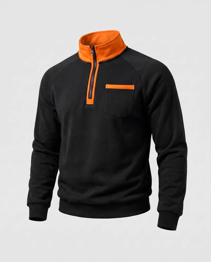 Herren Raglan-Halbzip Sweatshirt mit Stehkragen, Brusttasche mit Klappe und Kontrastbesatz Nord Taschen