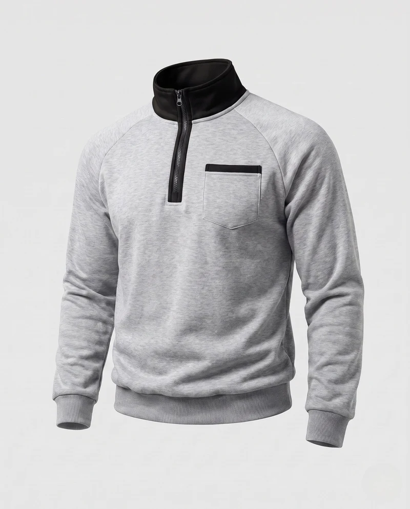 Herren Raglan-Halbzip Sweatshirt mit Stehkragen, Brusttasche mit Klappe und Kontrastbesatz Nord Taschen