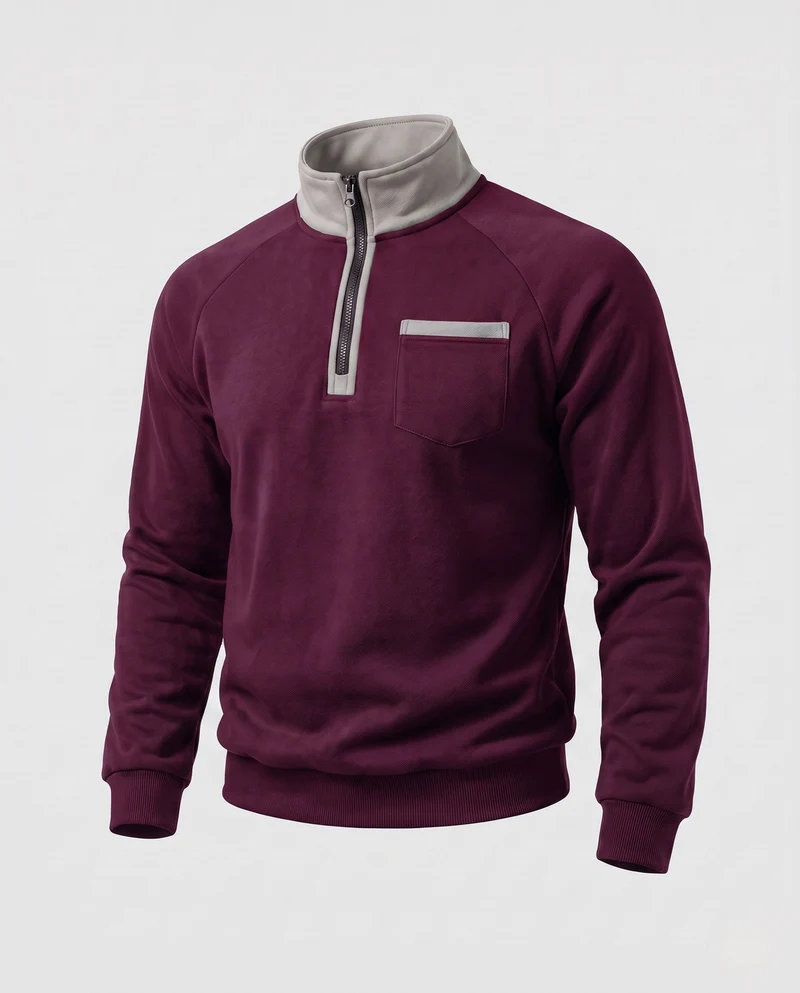 Herren Raglan-Halbzip Sweatshirt mit Stehkragen, Brusttasche mit Klappe und Kontrastbesatz Nord Taschen