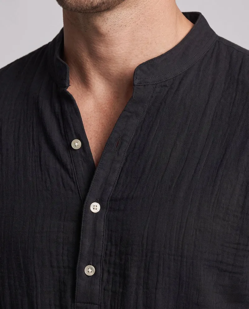 Herren Leinenlook Freizeitset mit Stehkragen Henley und weiten lässigen Hosen Nord Taschen