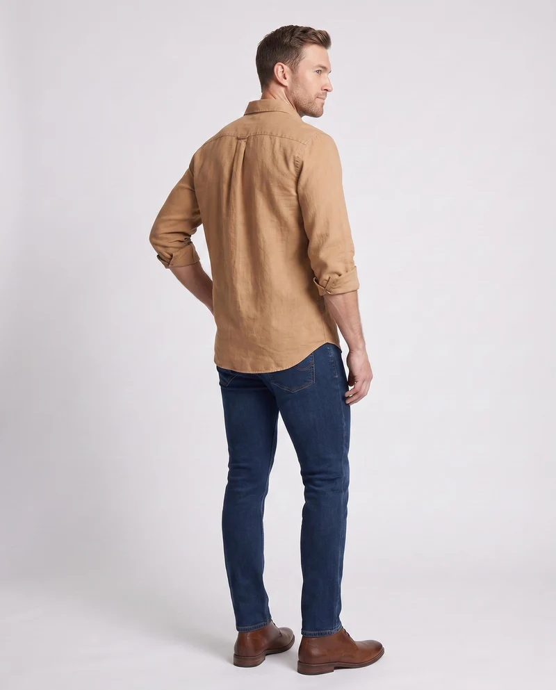 Herren Leinenlook-Hemd aus Baumwollmischung mit Brusttasche und lässiger Passform Nord Taschen