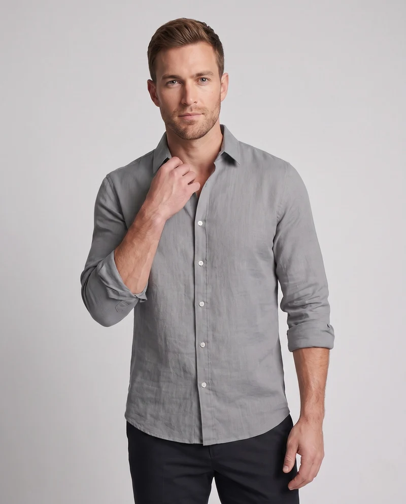 Herren Leichtes Leinenmischung Strand Loungewear Set mit Stehkragen Henley und lockeren gefalteten Hosen Nord Taschen