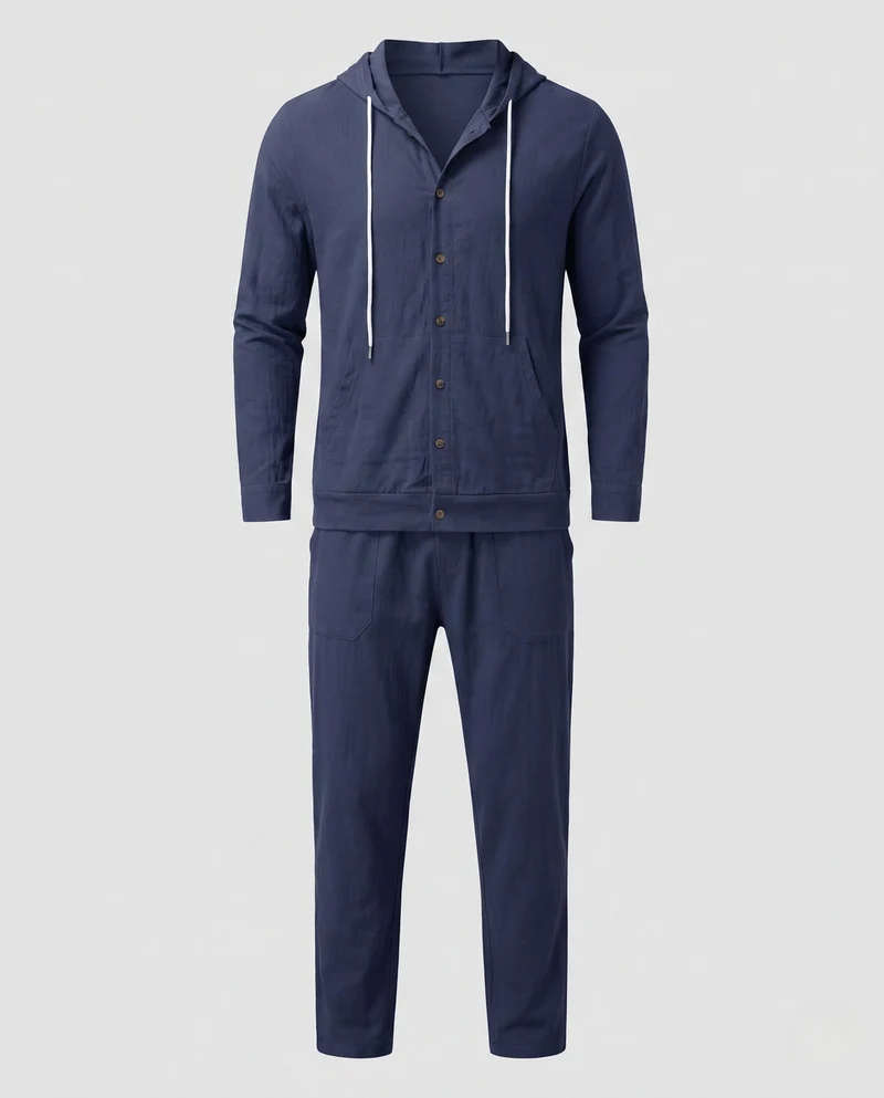 Herren Leichte Hoodie und Relax Pants Set aus Leinenmischung Nord Taschen