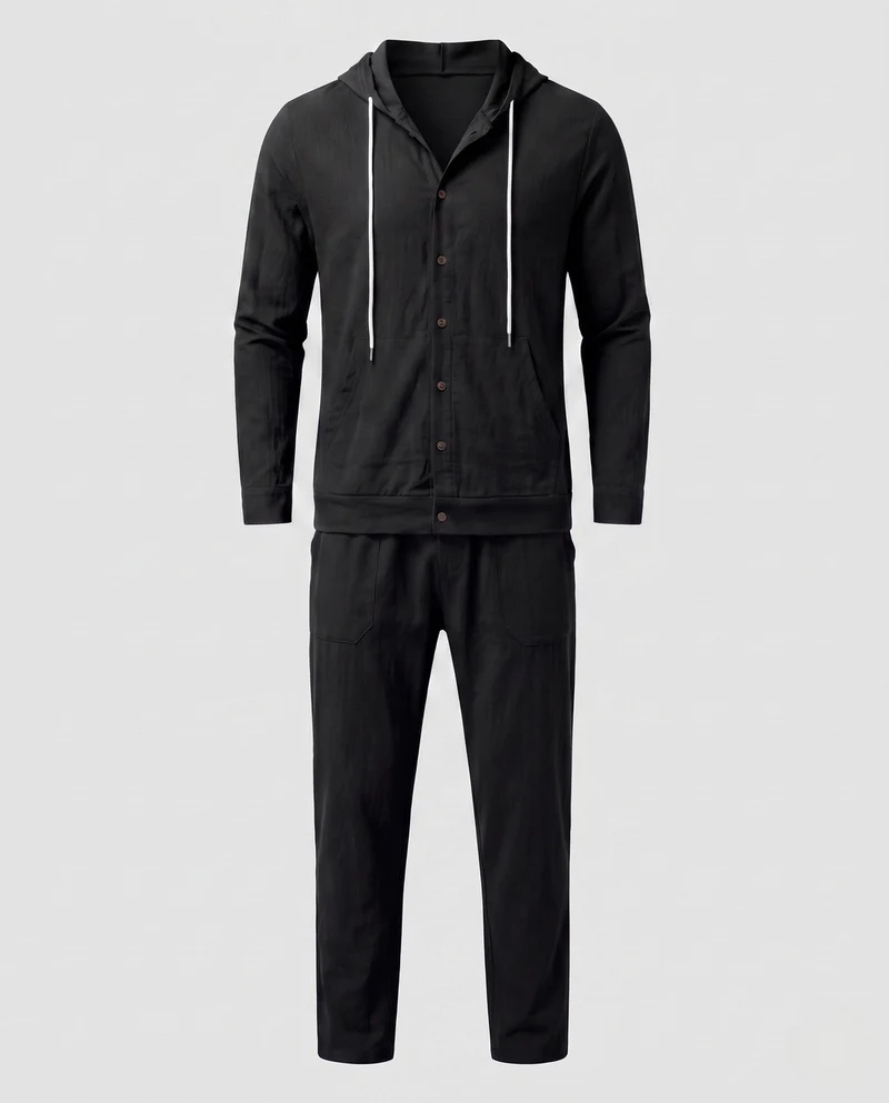 Herren Leichte Hoodie und Relax Pants Set aus Leinenmischung Nord Taschen