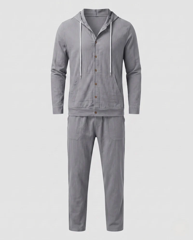 Herren Leichte Hoodie und Relax Pants Set aus Leinenmischung Nord Taschen