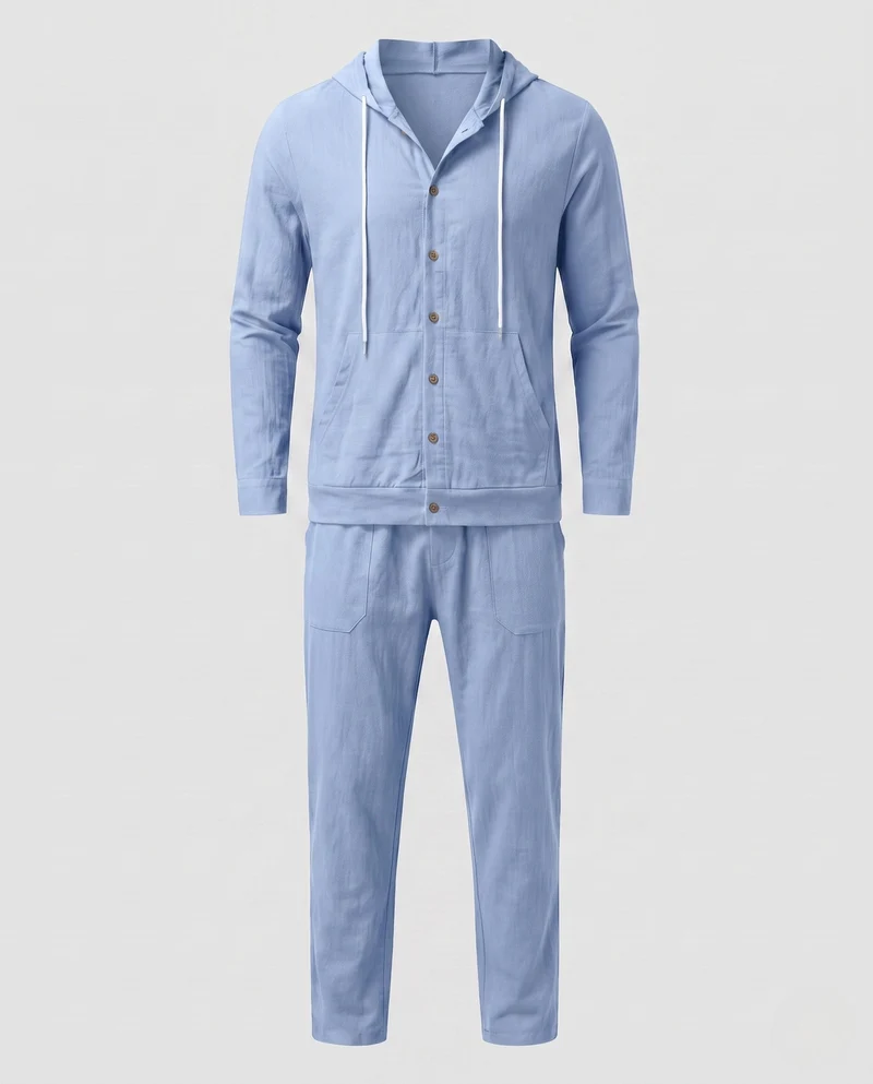 Herren Leichte Hoodie und Relax Pants Set aus Leinenmischung Nord Taschen