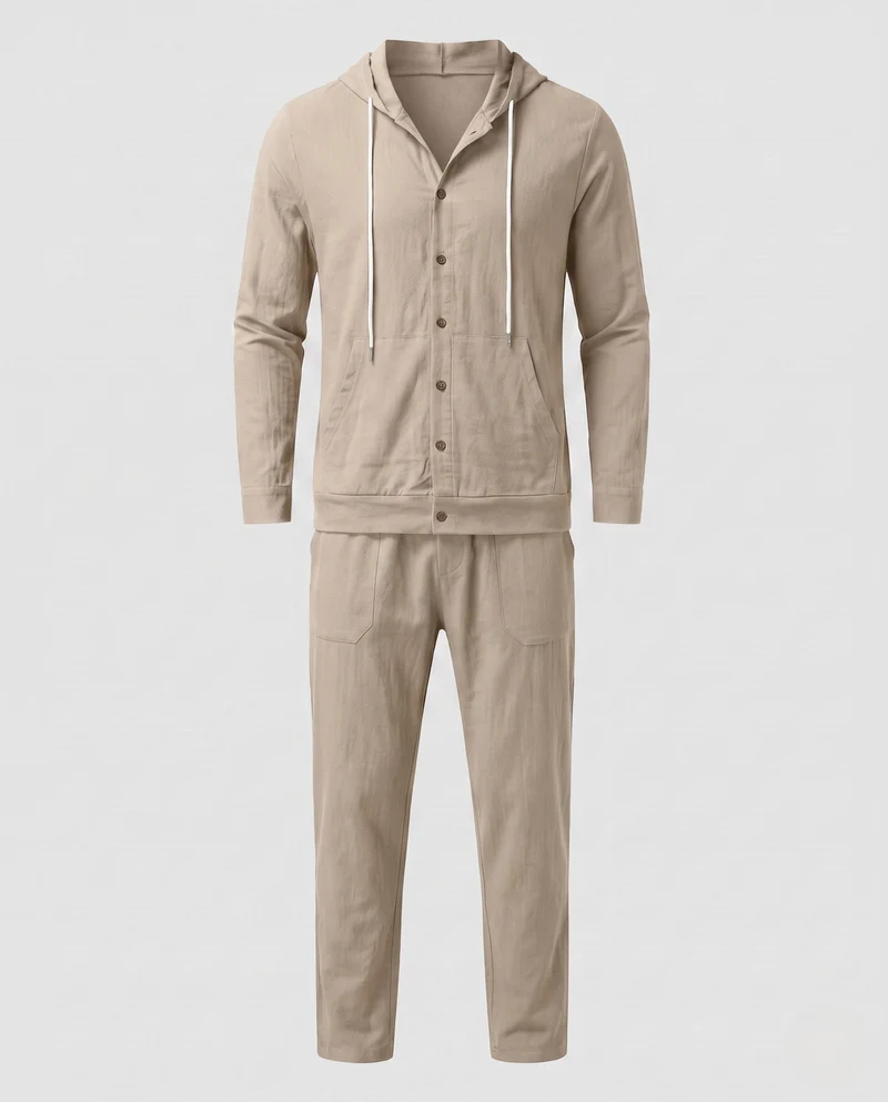 Herren Leichte Hoodie und Relax Pants Set aus Leinenmischung Nord Taschen