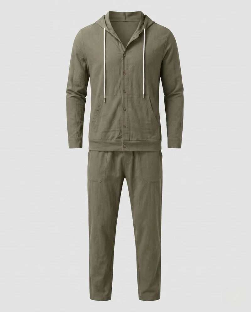 Herren Leichte Hoodie und Relax Pants Set aus Leinenmischung Nord Taschen
