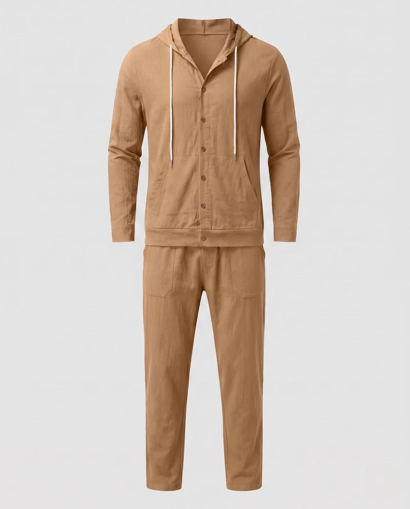 Herren Leichte Hoodie und Relax Pants Set aus Leinenmischung Nord Taschen