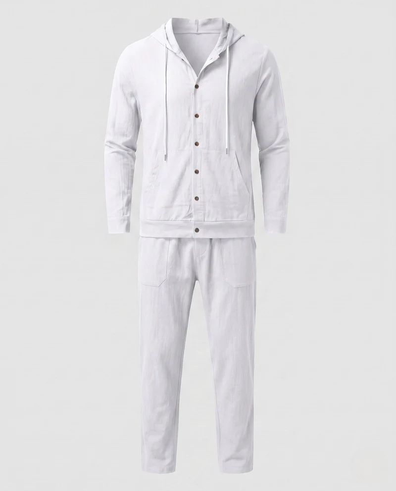 Herren Leichte Hoodie und Relax Pants Set aus Leinenmischung Nord Taschen