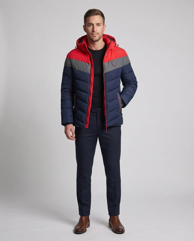 Männer gesteppte Winterjacke mit Kapuze, wasserabweisend, winddicht, isolierte thermische Fütterung, Nord Taschen