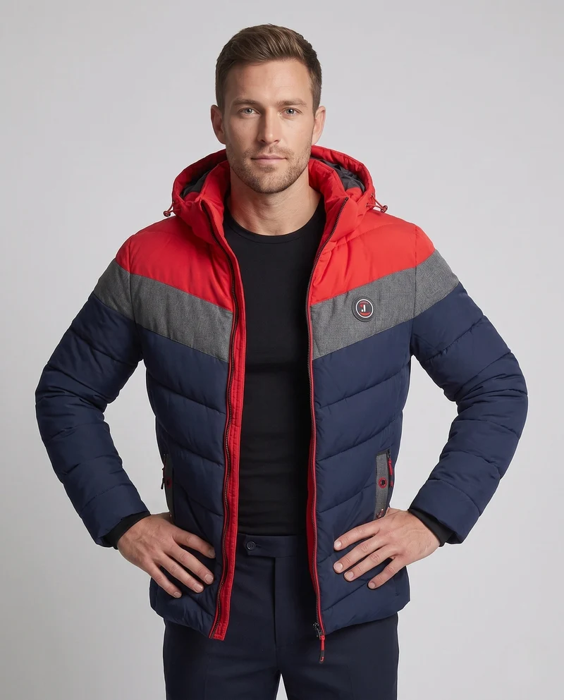 Männer gesteppte Winterjacke mit Kapuze, wasserabweisend, winddicht, isolierte thermische Fütterung, Nord Taschen